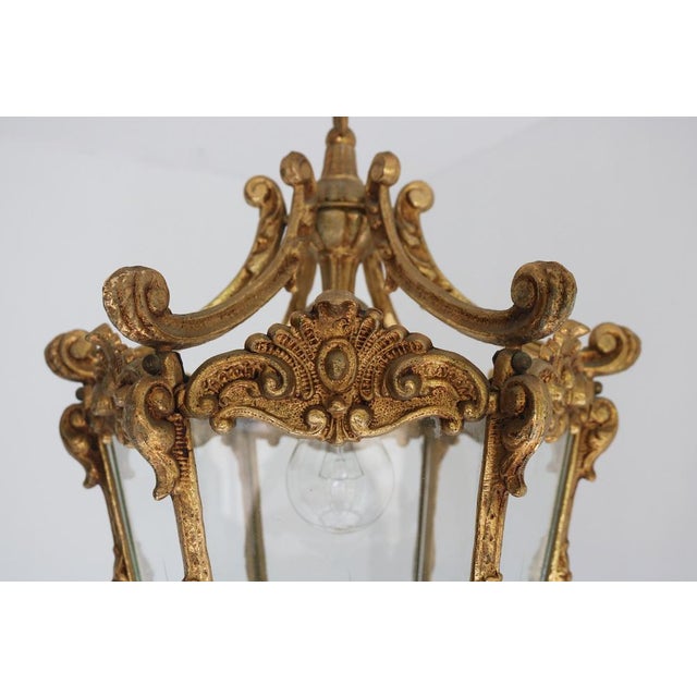 1950s French Louis XV Style Brass and Etched Starburst Glass Lantern, 1950s For Sale - Image 5 of 14