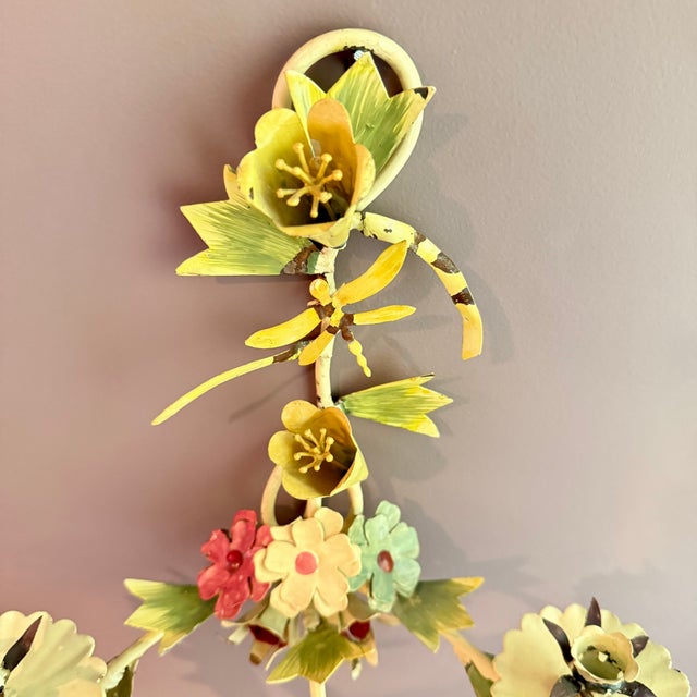 Italian Floral Tôle Peinte Candle Sconces, a Pair For Sale In Philadelphia - Image 6 of 18