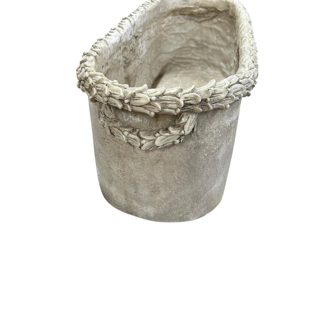 Vintage Rectangular Faux Concrete French Style Acanthus Leaf Planter For Sale - Image 4 of 7