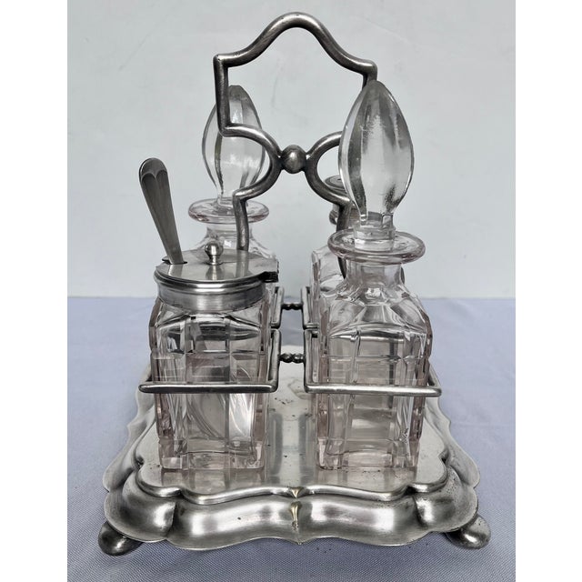 Late 1800s Victorian Silver and Cut Crystal Cruet Set With Carrier For Sale - Image 11 of 14