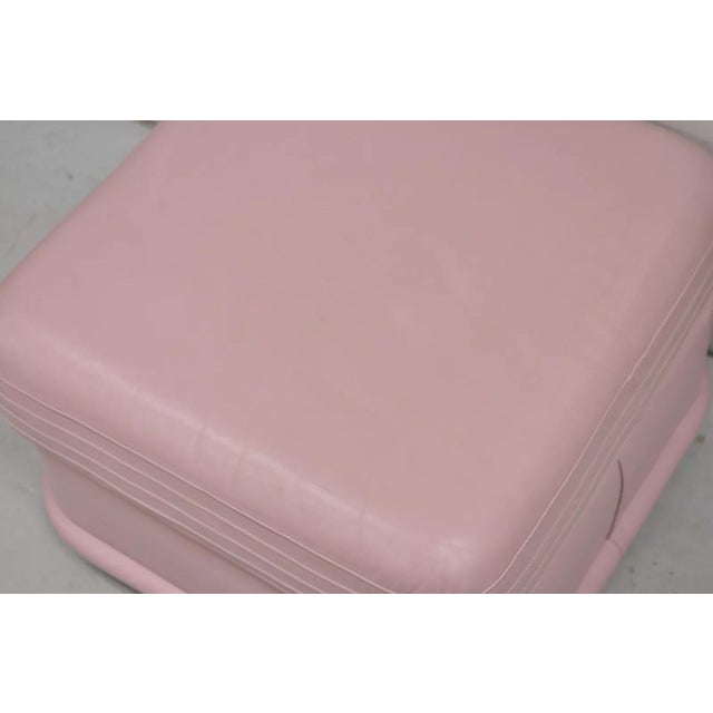 Late 20th Century Vintage Postmodern Emerson Leather Bubblegum Pink Stitched Square Ottoman Stool For Sale - Image 9 of 12