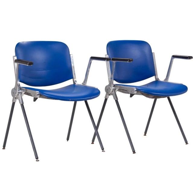 Giancarlo Piretti Royal Blue Chairs - a Pair For Sale
