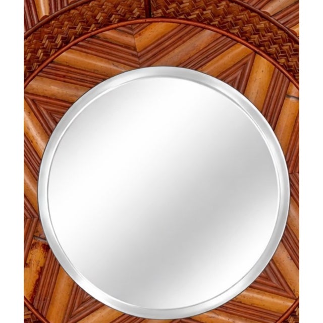 Late 20th Century Modernist Bamboo, Rattan & Wood Circular Mirror Late 20th Century For Sale - Image 5 of 10