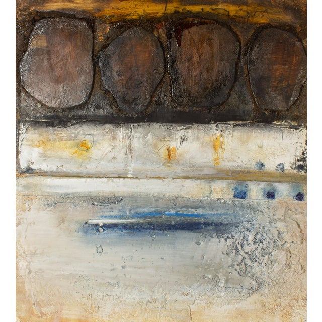 A 1999 mixed media wall assemblage titled "Asoko XIII" by American artist Juliet Holland (1937-2017). Signed, titled, and...