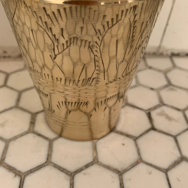 1980s Vintage Indian Etched Brass Metal Lassi Cup Vase For Sale - Image 5 of 7