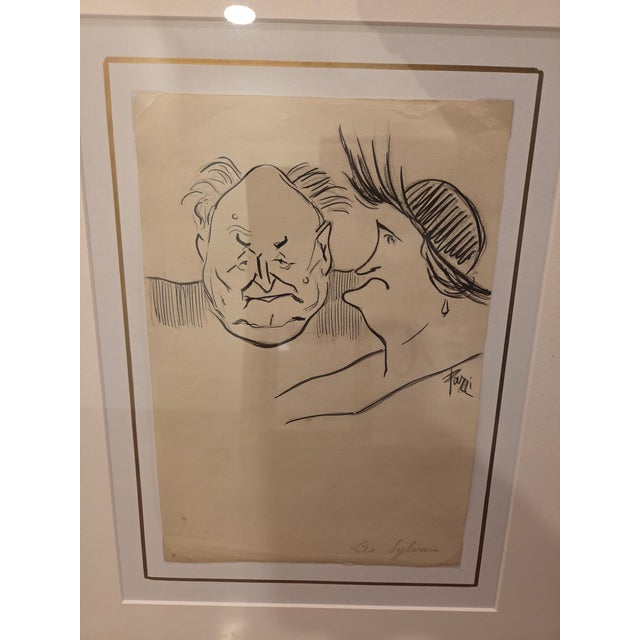 Mid 20th Century Vintage French Pen & Ink Society Caricature "Les Sylvain" Signed Fazi - Custom Gilt Frame W/ Coa For Sale - Image 5 of 8
