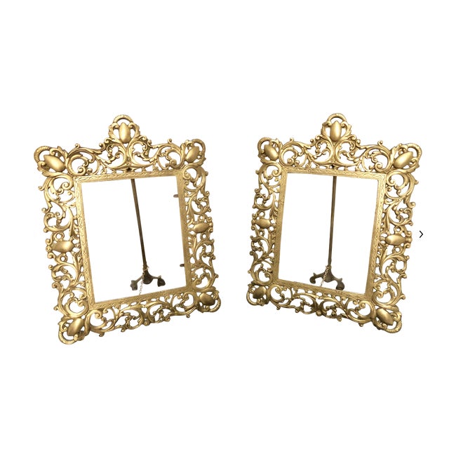Ornate Large Cast Gilt Brass Picture Frames With Easel Backs a Pair