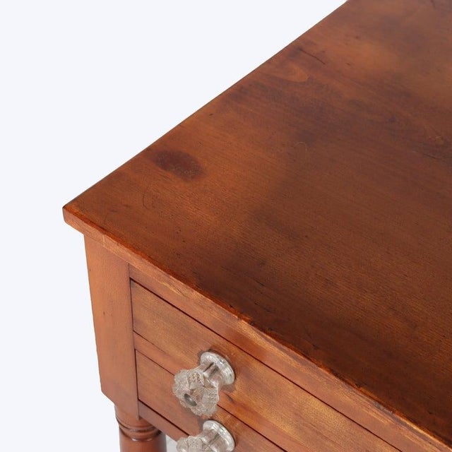 Sheraton Antique Sheraton Cherry 2-Drawer Stand With Sandwich Glass Knobs C1840 For Sale - Image 4 of 18