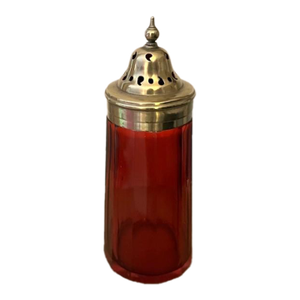Antique Cranberry Glass Muffineer/Sugar Shaker With Gold Washed Silverplate Top