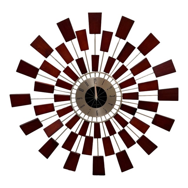 Kenneth Wingard Mid 20th Century Inspired Sunburst Wall Clock For Sale