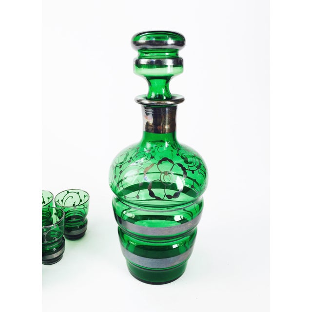 Vintage Emerald Green Glass Decanter Set Chairish