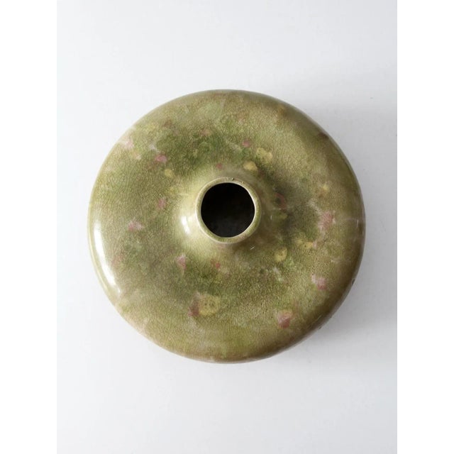 Green Vintage Studio Pottery Disc Vase For Sale - Image 8 of 9