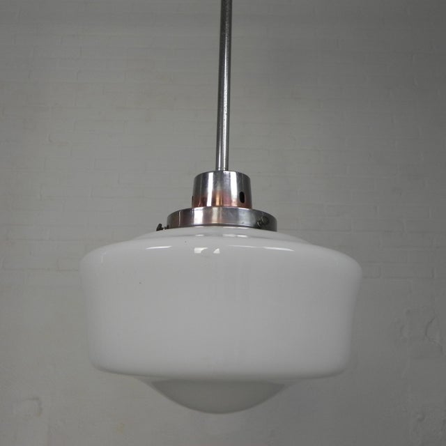 Art Deco Pendant Lamp with White Glass Shade, 1930s For Sale - Image 9 of 16