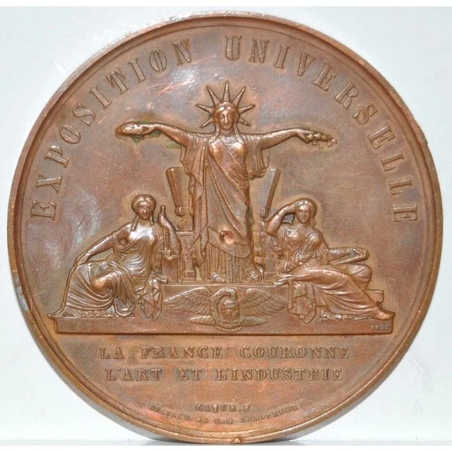 Napoleon III Universal Exposition Paris Bronze Medallion by Eugene Oudine c.1855 Remarkable mid 19th century bronze...