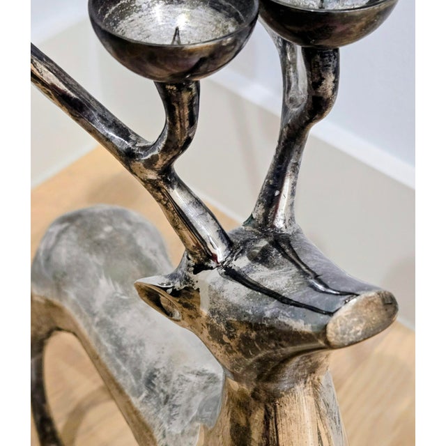 Silver Large Vintage Silver-Tone Stag Deer 10-Light Antler Candelabra For Sale - Image 8 of 9