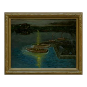 Moonlit Houseboats at Greenbrae Lagoon- Rare Nocturnal L/S, by Charles Rollo Peters