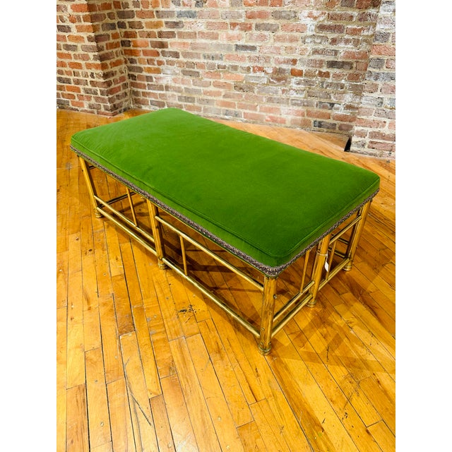 Vintage Brass Bench With New Upholstery For Sale In Charleston - Image 6 of 10