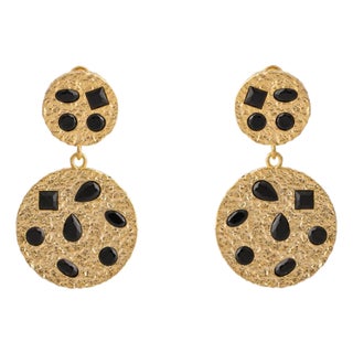 Celestial Harmony Black Onyx Gold Earrings, A Pair For Sale