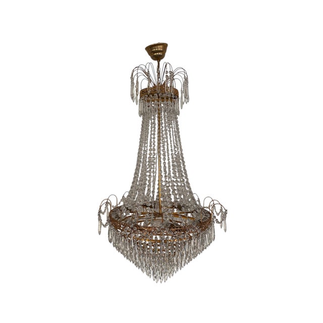 Traditional Vintage Empire Style Crystal Chandelier with Gilt Frame For Sale - Image 3 of 7