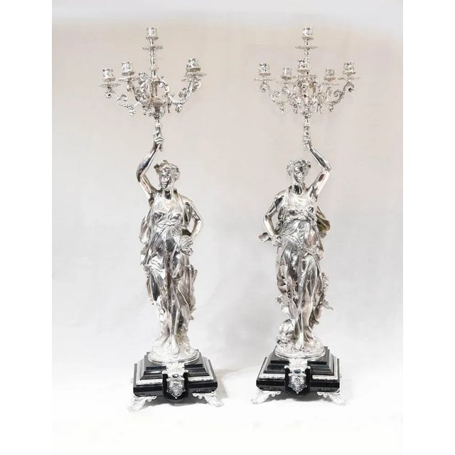 Silver Bronze Candleholders by Gregoire Figurines, Set of 2 For Sale - Image 11 of 11