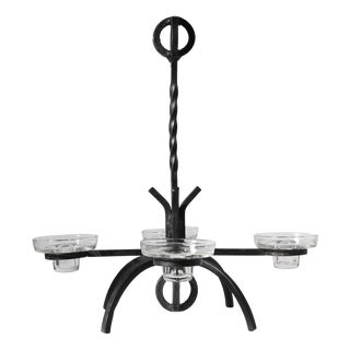Brutalist Cast Iron Candle Chandelier, 1950 For Sale
