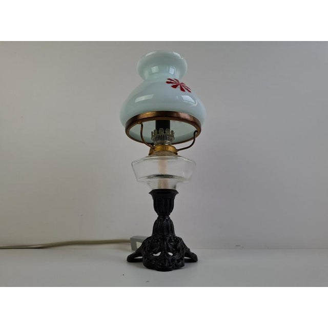 Oil Lamp Style Table Lamp in Milk Glass, Former Czechoslovakia, 1960s For Sale - Image 10 of 15