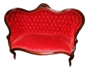Antique Victorian Carved Walnut Red Velvet Tufted Love Seat
