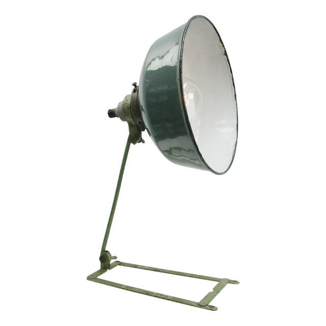 Vintage Industrial Green Metal Petrol Enamel Table Desk Light For Sale