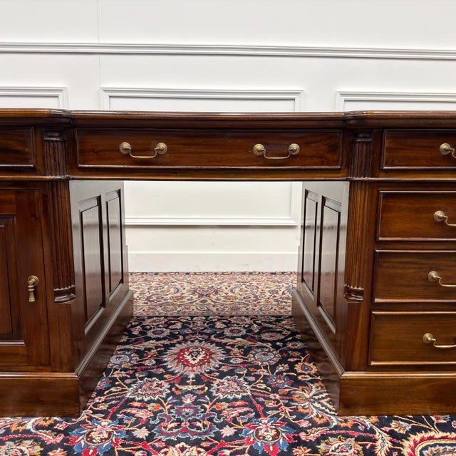 Classic English Desk Green Leather Inlay For Sale - Image 11 of 18