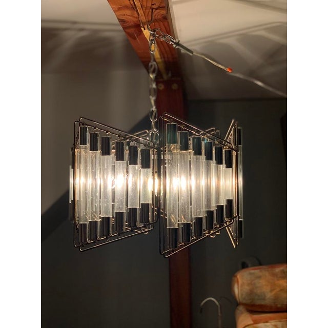Mid 20th Century Italian Modern Sciolari Trapezoidal Tubular Glass & Steel Chandelier For Sale - Image 4 of 4