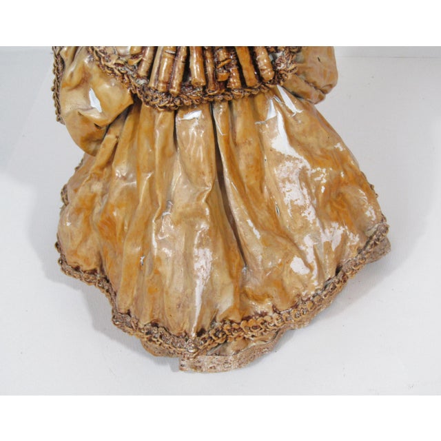 Antique Wax-Over Papier-Mâché Bonnet Doll Figure With Ceramic Face, 11” For Sale - Image 9 of 12