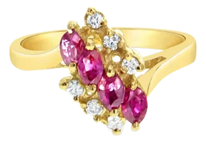 Marquise Ruby Diamond Cluster Ring 14k Yellow Gold, Size 7