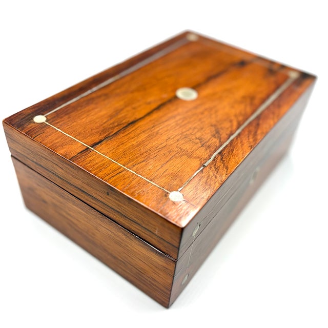 Antique 19th Century English Rosewood & Mother of Pearl Inlay Box For Sale - Image 12 of 15