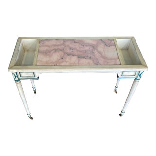 Vintage Italian Painted Console Table With Pink Marble Inset and Brass Casters For Sale