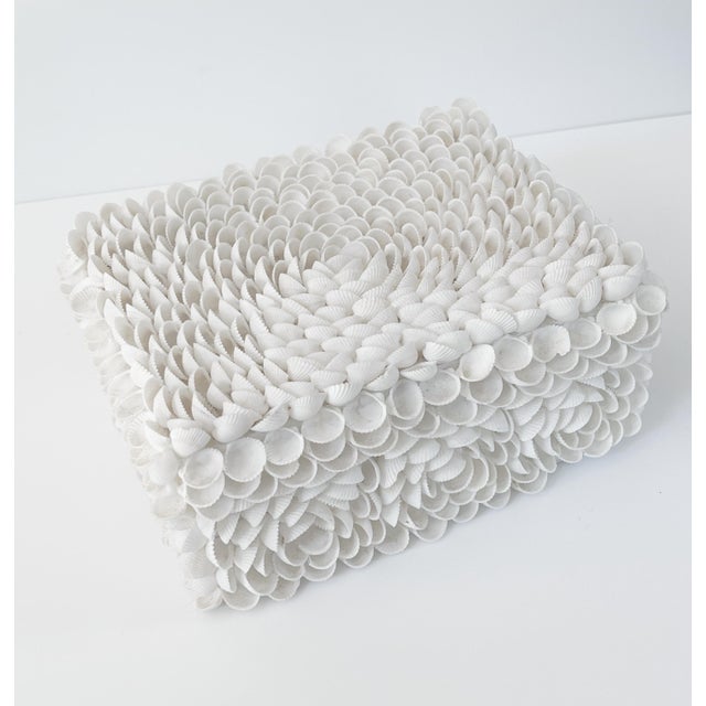 Contemporary Stunning White Natural Shell Encrusted Papier Mache Box For Sale - Image 3 of 8