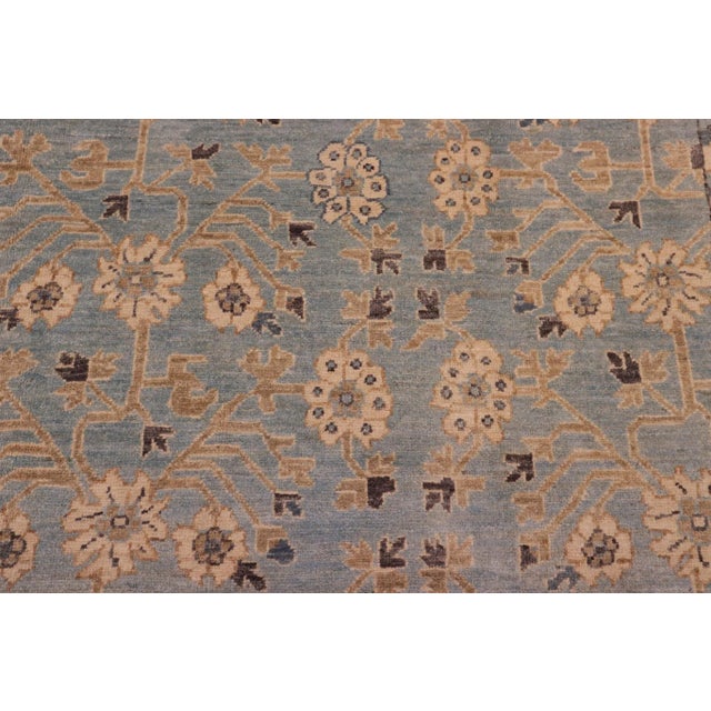 Textile 1990s Boho Chic Ziegler Blue Beige Hand-Knotted Wool Rug - 7'11'' X 9'9'' For Sale - Image 7 of 8