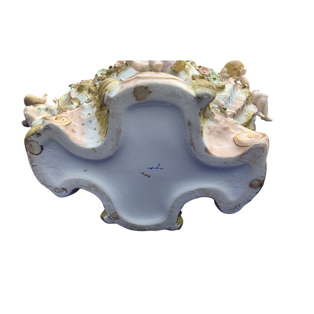 Ceramic Antique Dresden Style Porcelain Putti Centerpiece Jardiniere With Applied Flowers For Sale - Image 7 of 8