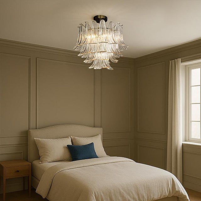 Aloadecor W24 in 4-Light Vintage Mid-Century Modern Close to Ceiling Light 4-Tier Clear Art Glass Glam Flush Mount Ceiling Light in Antique Bronze For Sale In Houston - Image 6 of 6