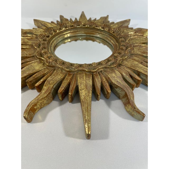 1960s Vintage 1960s French Style 16.5" Gilded Sunburst Wall Mirror For Sale - Image 5 of 15