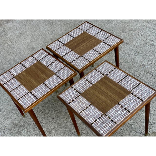 MidCentury Modern Mosaic Tile Top Side Tables Set of 3 Chairish