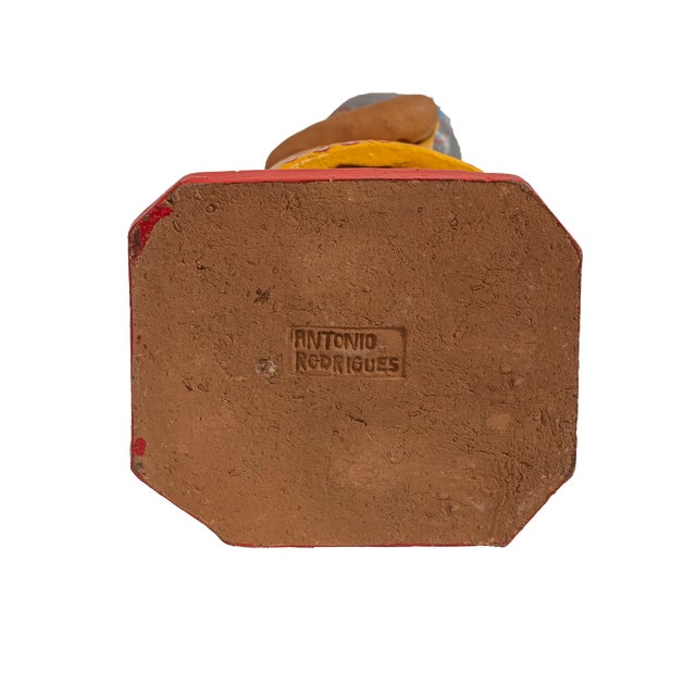 Vintage Brazilian Folk Art Hand-Painted Clay Sculpture "Woman With Baby" For Sale - Image 4 of 5