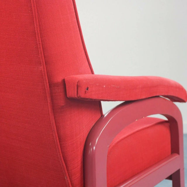 Red Red Fabric and Wood Reclining Lounge Chair, 1970s For Sale - Image 8 of 11