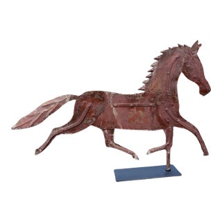 Antique 19th Century Running Horse Weathervane – 34” Sheet Iron, Hand-Hammered, Riveted, Folk Art, Ca. 1880–1910 For Sale