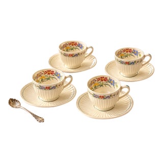 Vintage Wedgwood Edme Garden Club Cornflower Demitasse Cup & Saucer Set of 4 For Sale