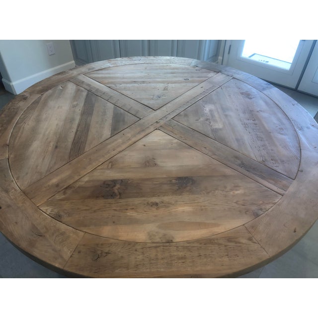 Restoration Hardware Salvaged Wood Trestle Round Dining Table | Chairish