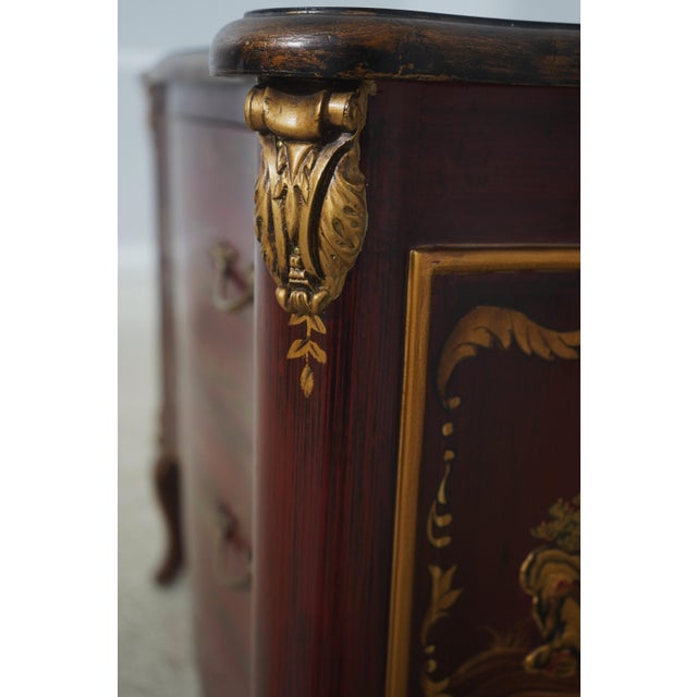 Red & Gold Chinoiserie Serpentine 2 Drawer Commode Dresser For Sale - Image 14 of 16