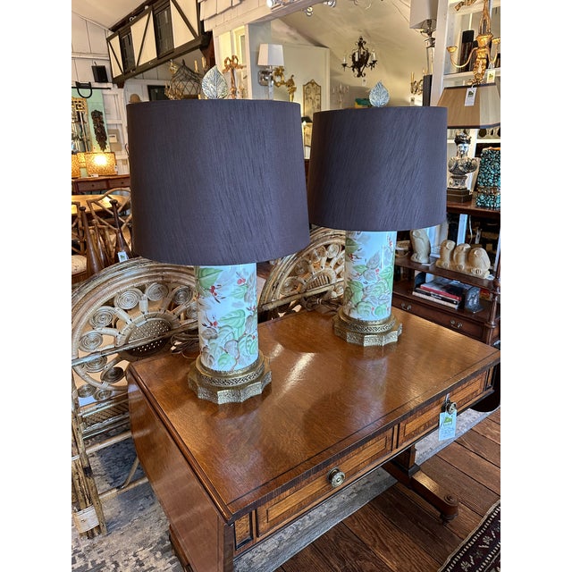 Chinese Porcelain Lamps With Brass Bases and Custom Shades -a Pair For Sale - Image 13 of 13