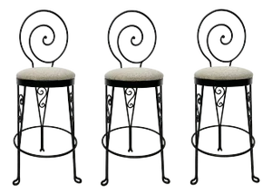 Mid-Century Modern Sculptural Wrought Iron Bar Stools, Set of 3