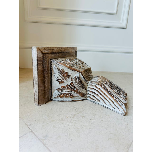 Vintage Handcarved Whitewashed Wood Corbel Wall Shelf For Sale - Image 9 of 14