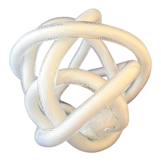 Late 20th Century Vintage Licio Zanetti Murano White Twisted Cane Sculptural Knot For Sale